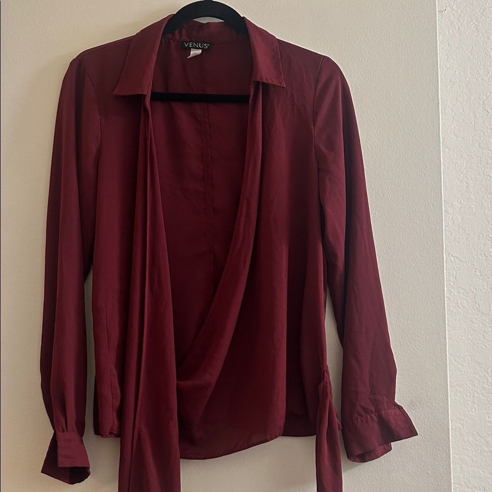 VENUS Women's Burgundy Wrap Blouse - Picture 8 of 8